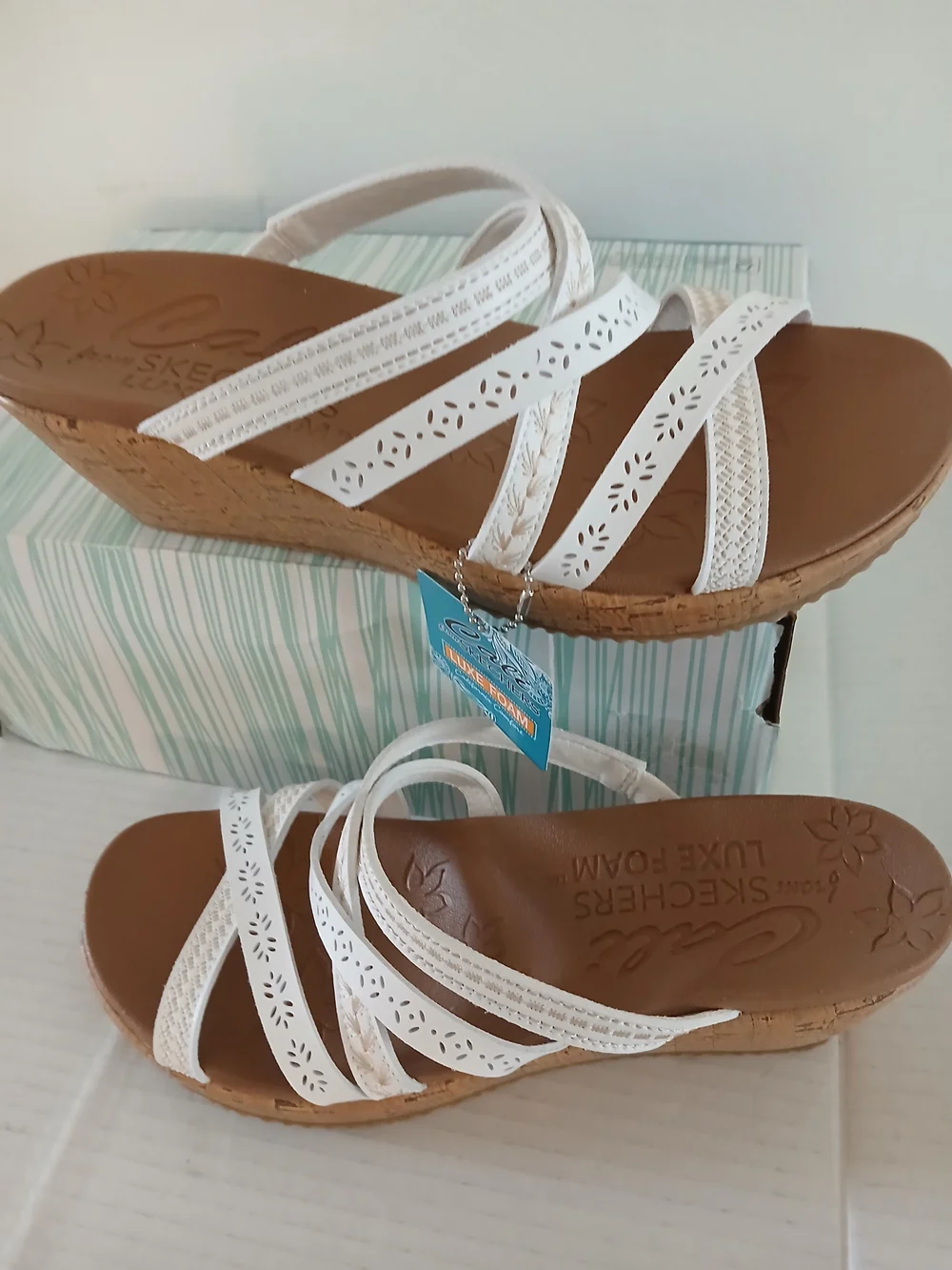 Cali From Skechers Women’s White Cork Wedge Sandals Size 9 $30